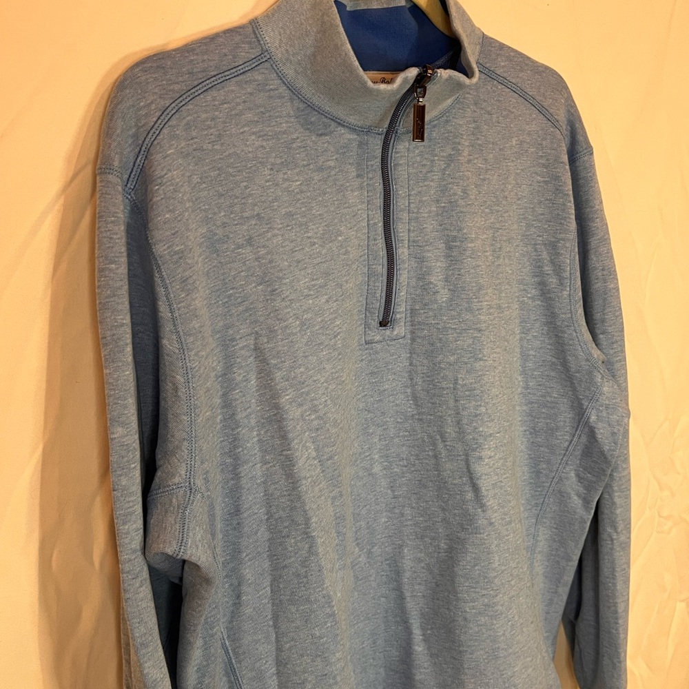 Tommy Bahama Blue Zip Up Sweater with Stand-Up Collar